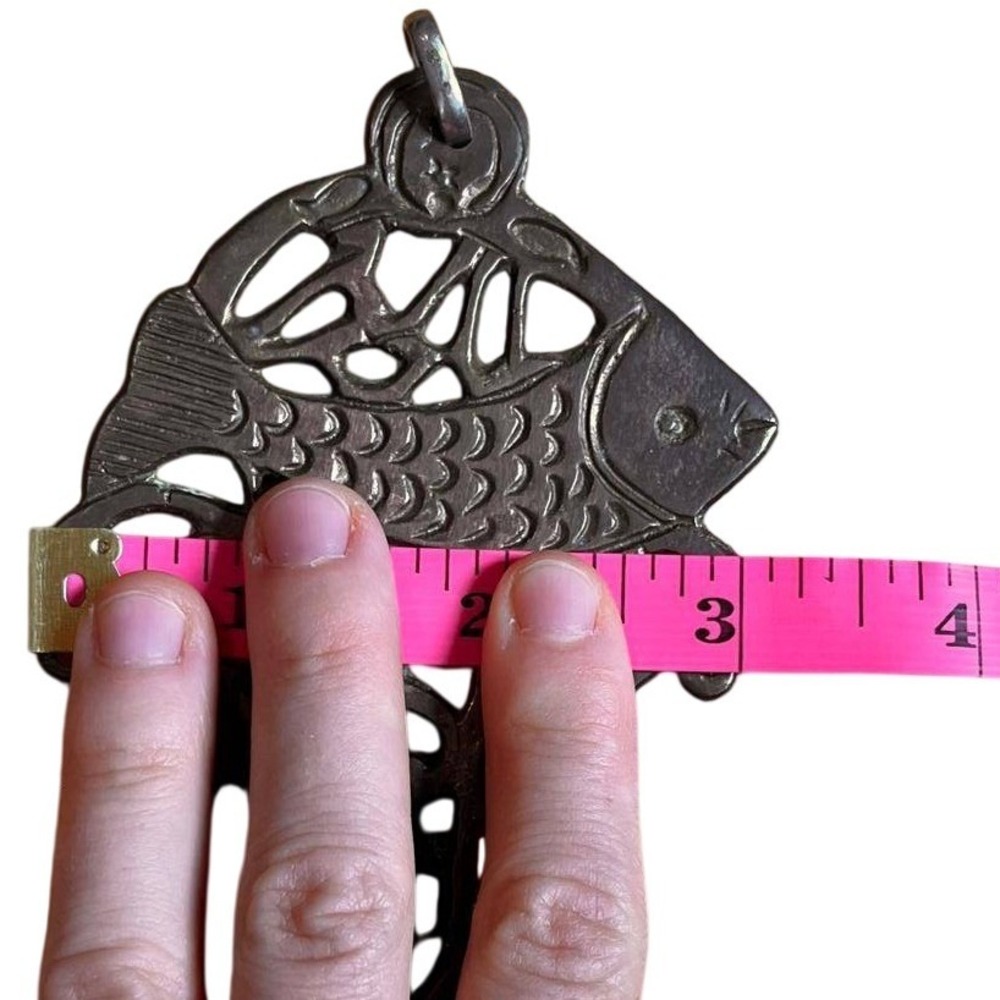 Vintage Brass Hamsa Wall Hanging Fish Mid Century Israeli Judaica Boho Spiritual - Picture 5 of 6